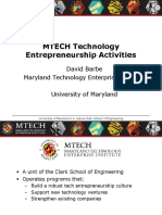 MTECH Technology Entrepreneurship Activities: David Barbe Maryland Technology Enterprise Institute University of Maryland
