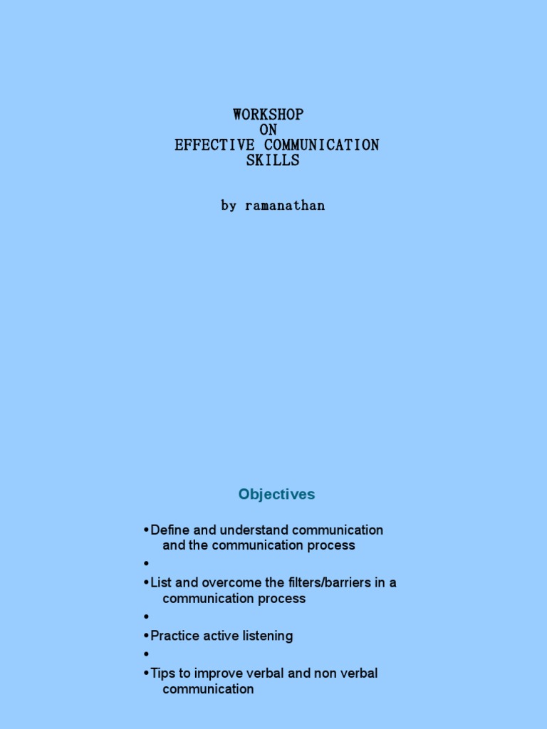 Workshop ON Effective Communication Skills: by Ramanathan | PDF | Body ...