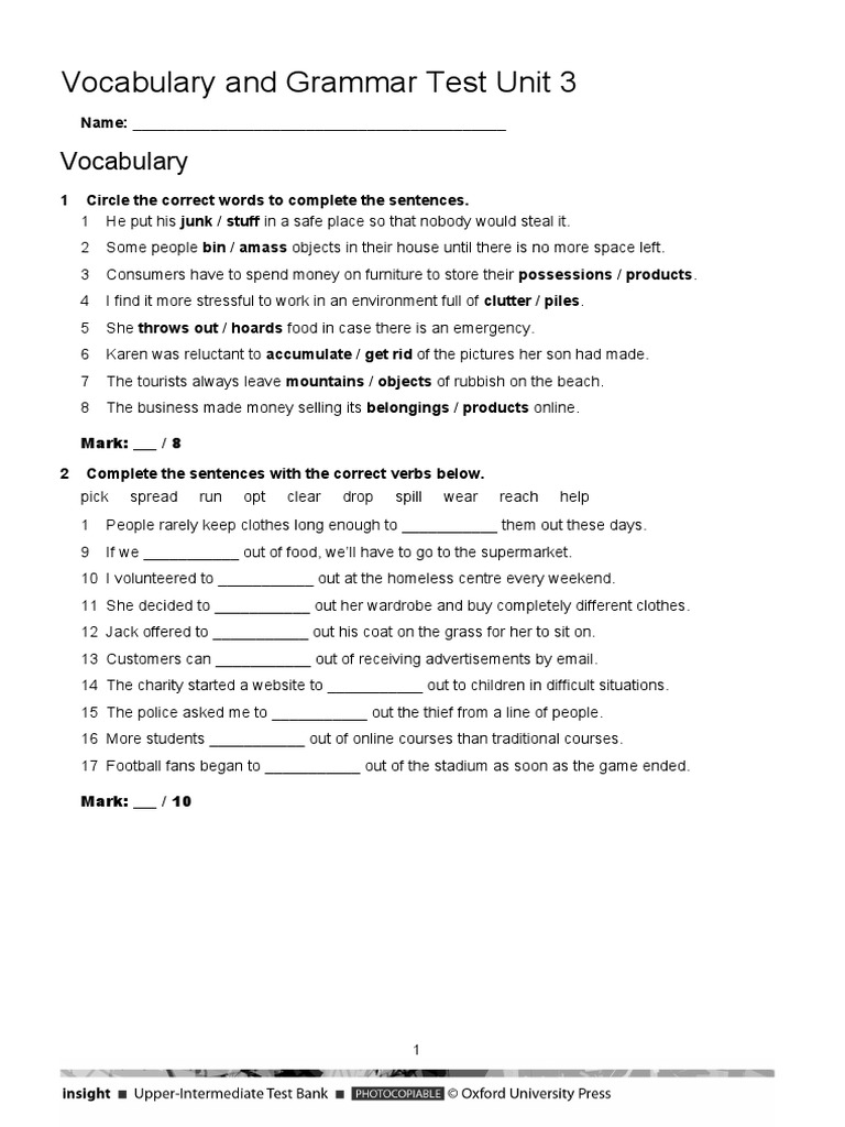 Unit Test 3 Oxford University Press