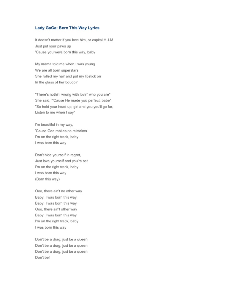 Lady Gaga Born This Way Songtext