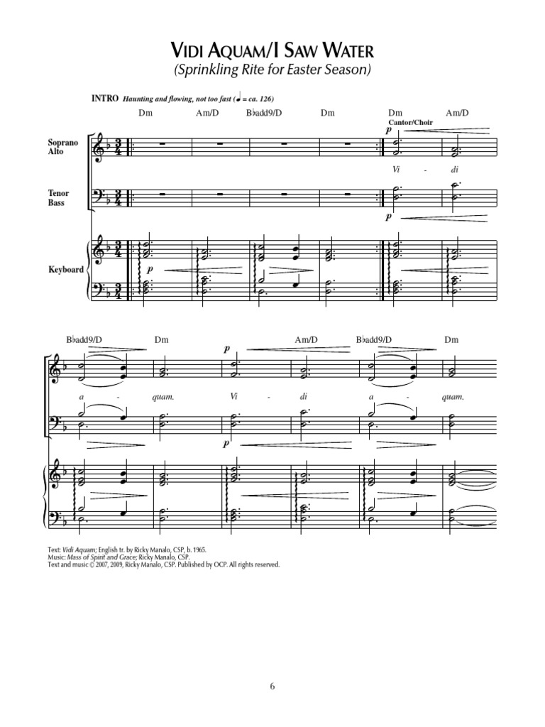 Vidi AquamI Saw Water (Sprinkling Rite For Easter Season) 4 PDF