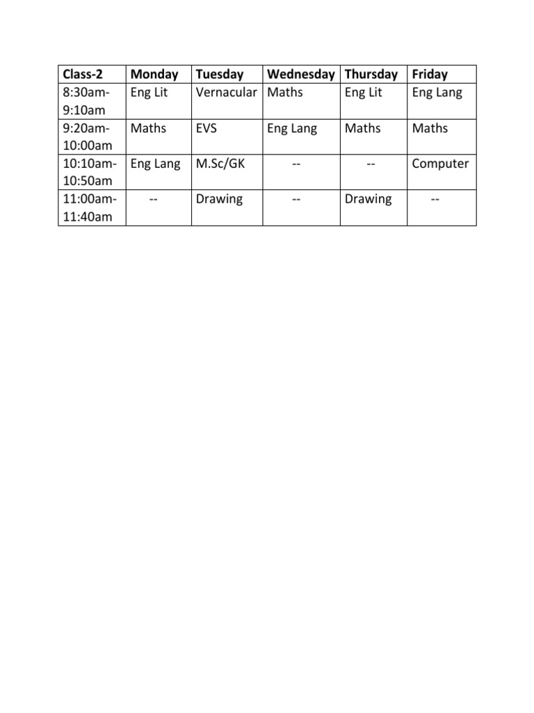 Class2 Revised Time Table PDF