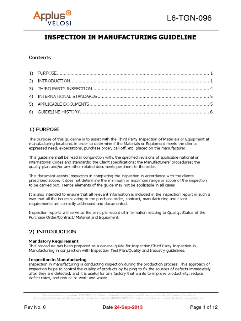 Manufacturing Inspection Guidelines | PDF | Specification (Technical ...