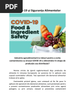 COVID-19 și Siguranța Alimentelor - Industria agroalimentară ia măsuri pentru a evita contaminarea cu virusul COVID 19 a alimentelor în etapa de producție sau distribuție? 