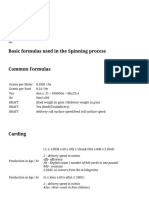 Basic Formulas Used in Spinning Process