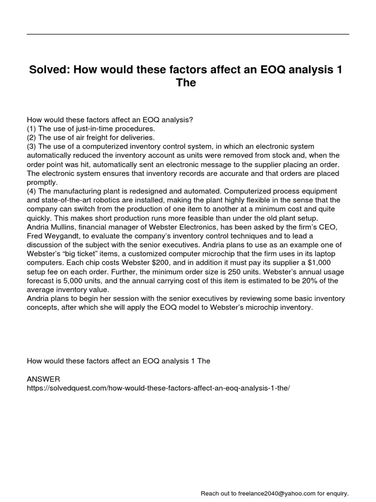 EOQ Analysis Factors for Inventory Control | PDF | Inventory | Industries