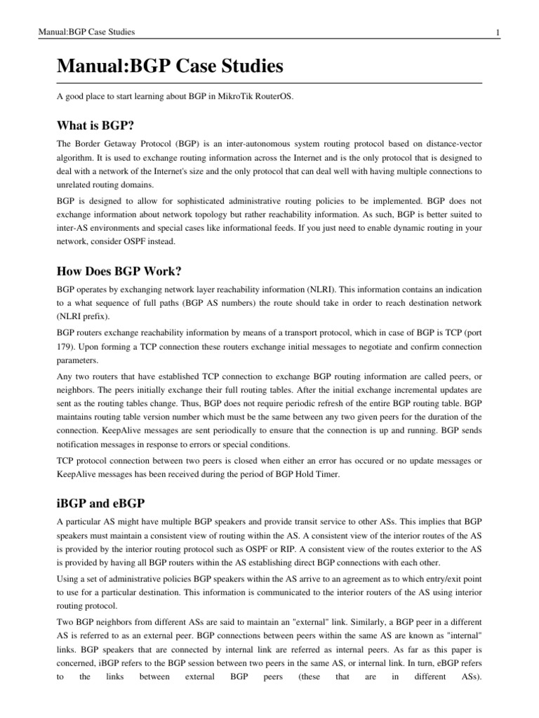 BGP Configuration Guide for MikroTik | PDF