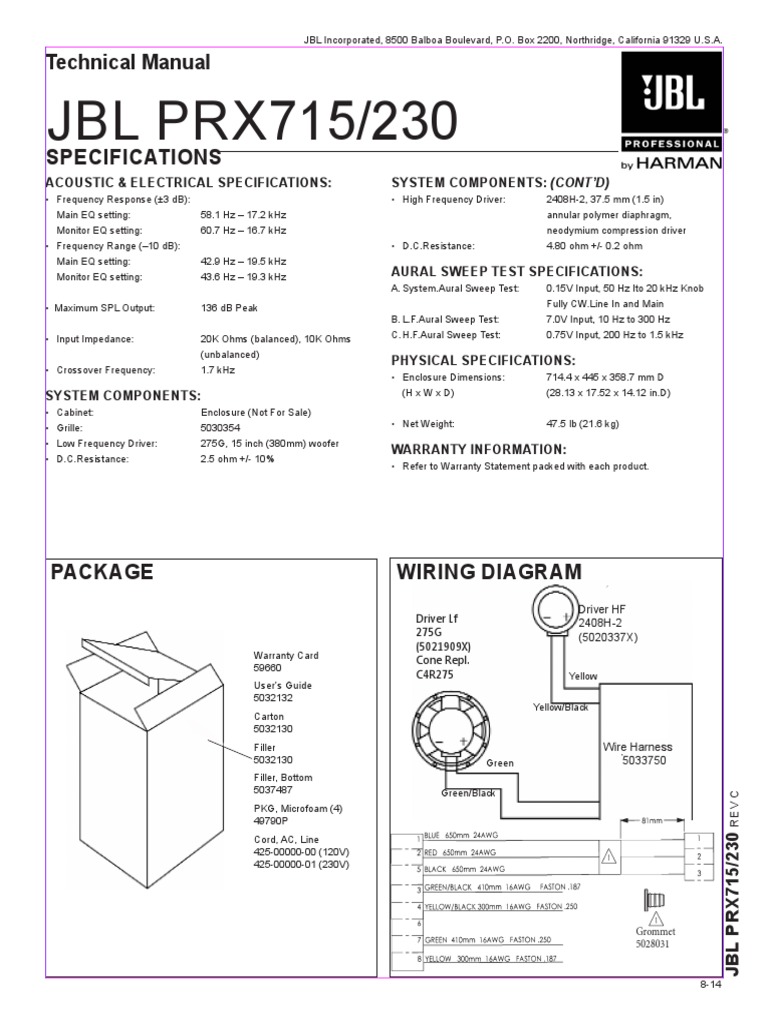 JBL PRX715 Technical Specifications | PDF | Audio Electronics