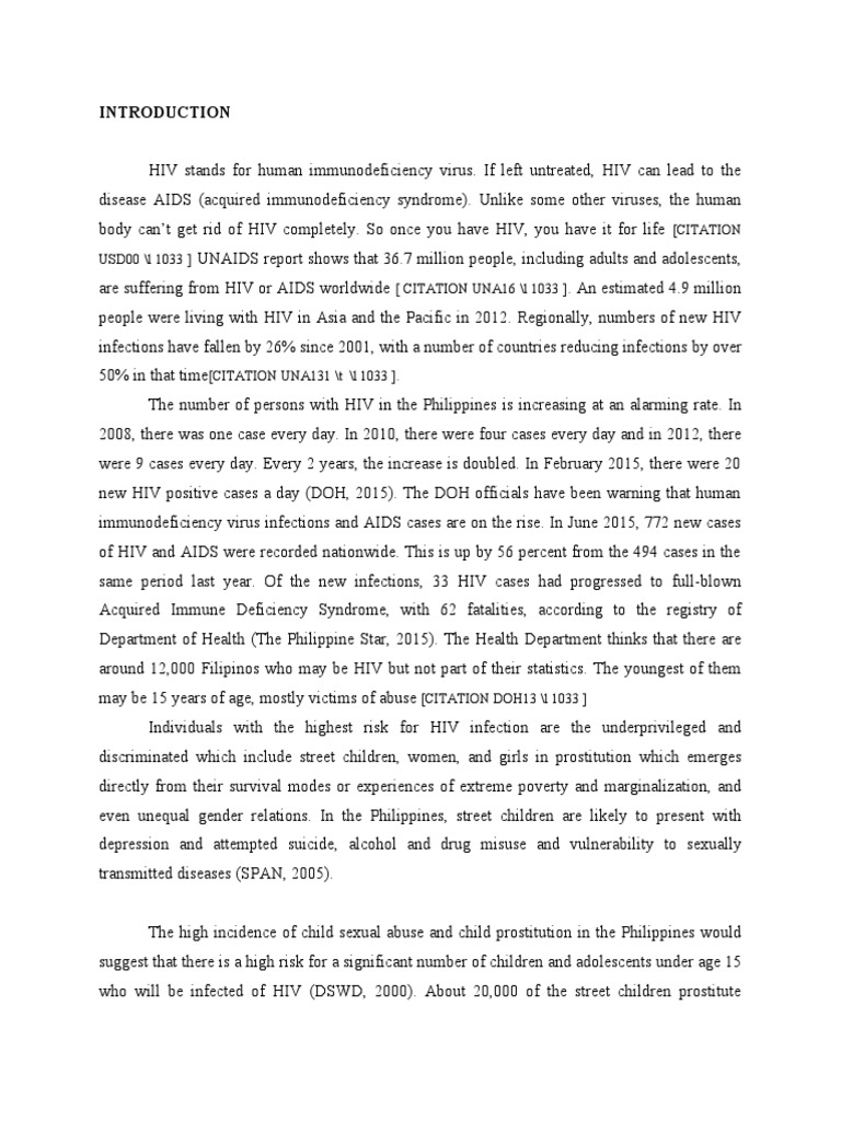 HIV Thesis Sample Introduction | PDF | Immunodeficiency | Hiv/Aids