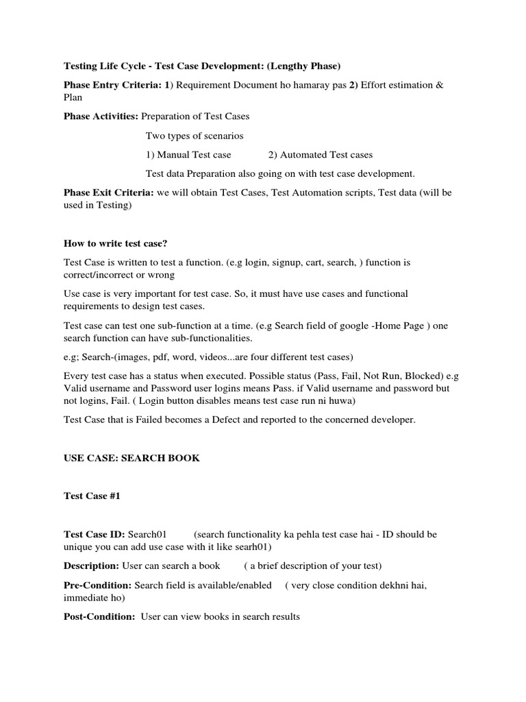 Testing Life Cycle - Test Case Development | PDF | Use Case | Password
