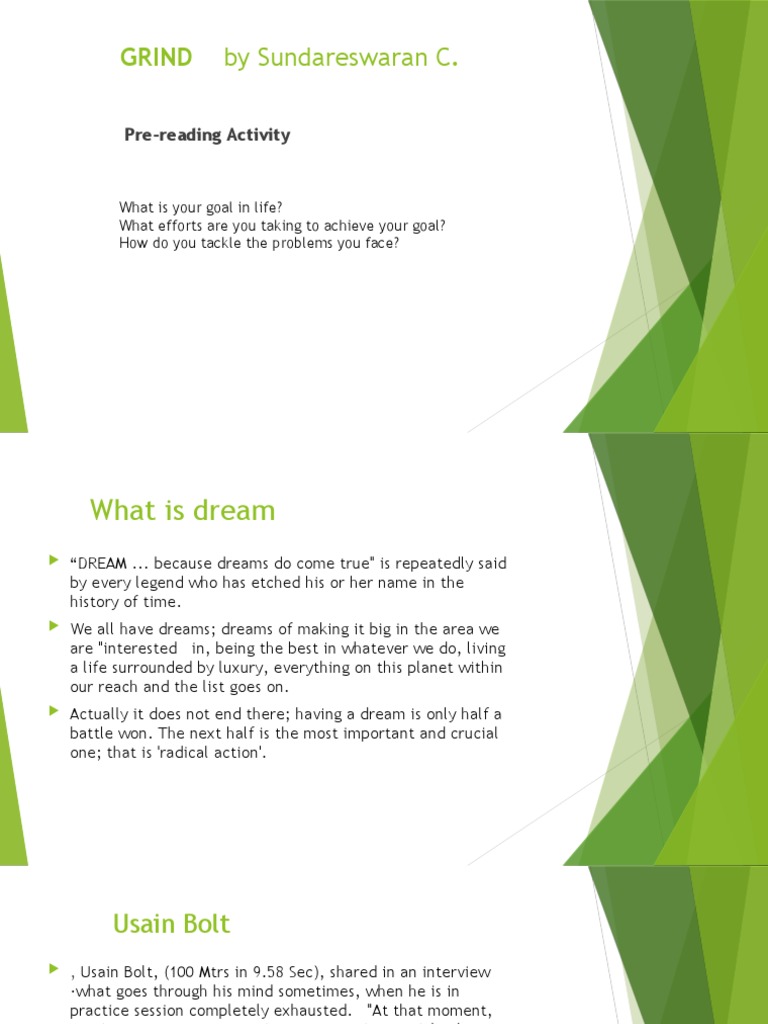 Grind By Sundareswaran C Pre Reading Activity Pdf Career Growth