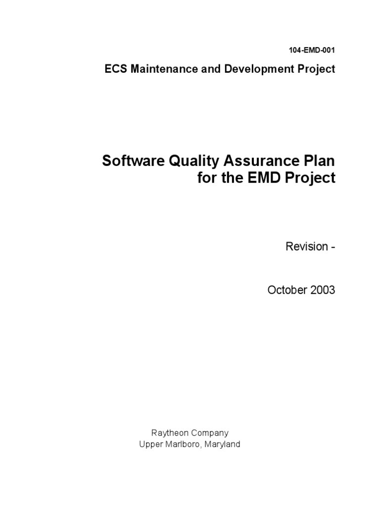 EMD Software Quality Assurance Plan Example | PDF | Quality Assurance ...