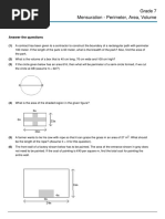 Grade 7 Mensuration Perimeter Area Volume