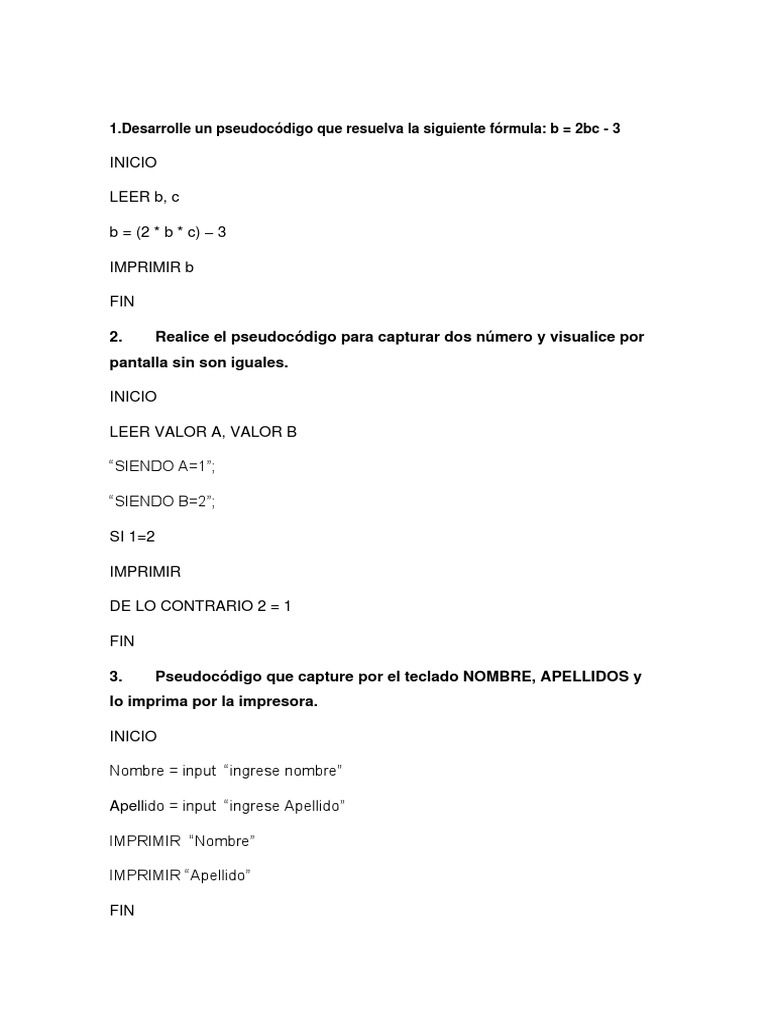 Ejercicios de Pseudocódigo Unidad 4 | PDF
