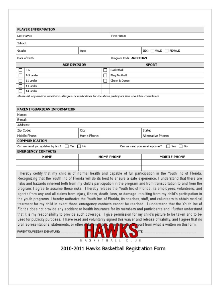 2010-2011 Hawks Basketball Registration | PDF | Health Sciences ...
