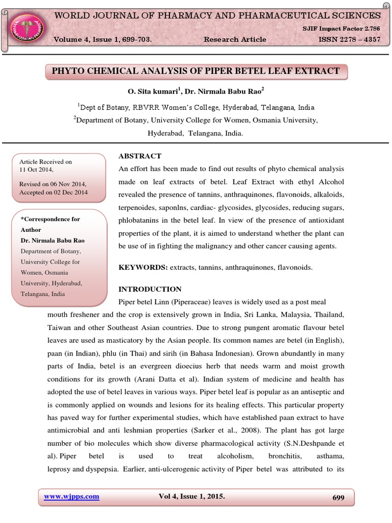 Phytochemical Analysis of Betel Leaf Extract | PDF | Sulfuric Acid ...