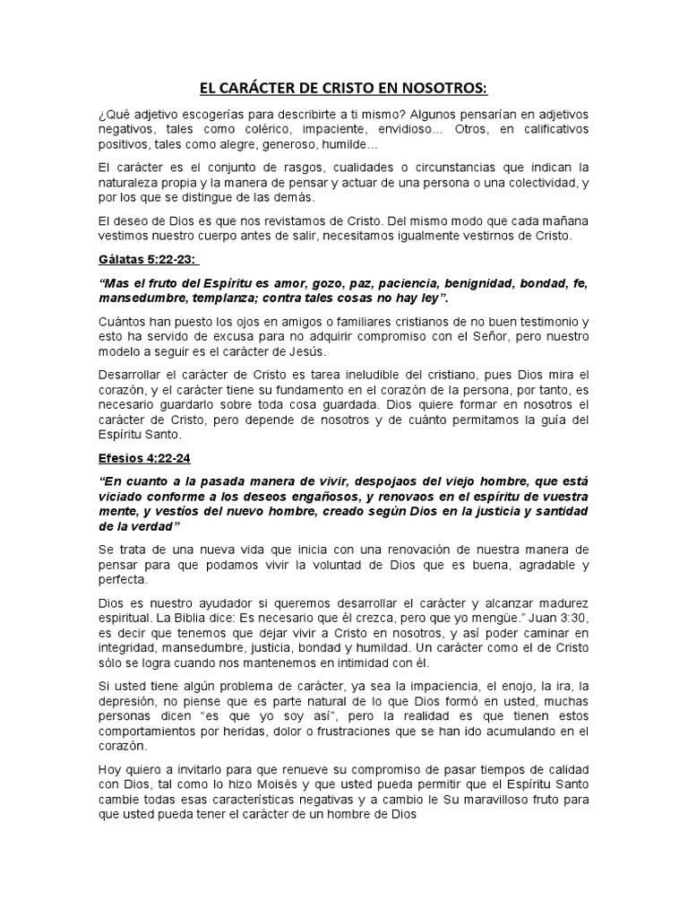 El Carácter de Cristo en Nosotros | PDF | Cristo (título) | Creencia ...