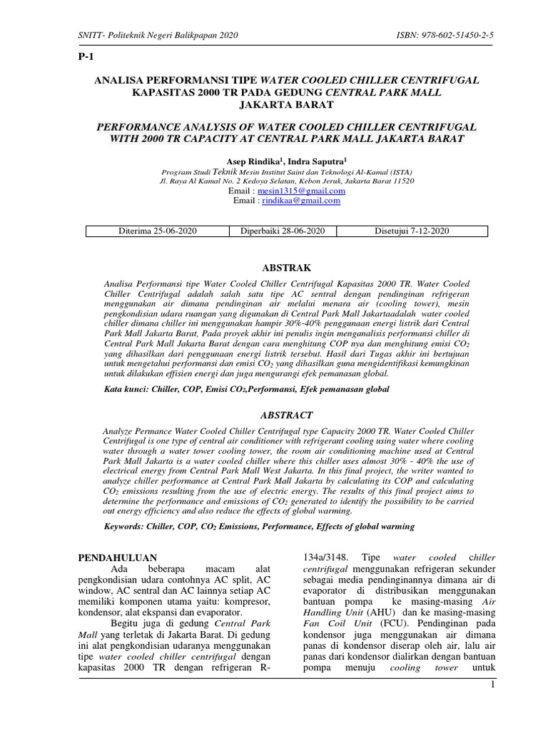 Performance Analysis of Water Cooled Chiller Centrifugal With 2000 TR ...