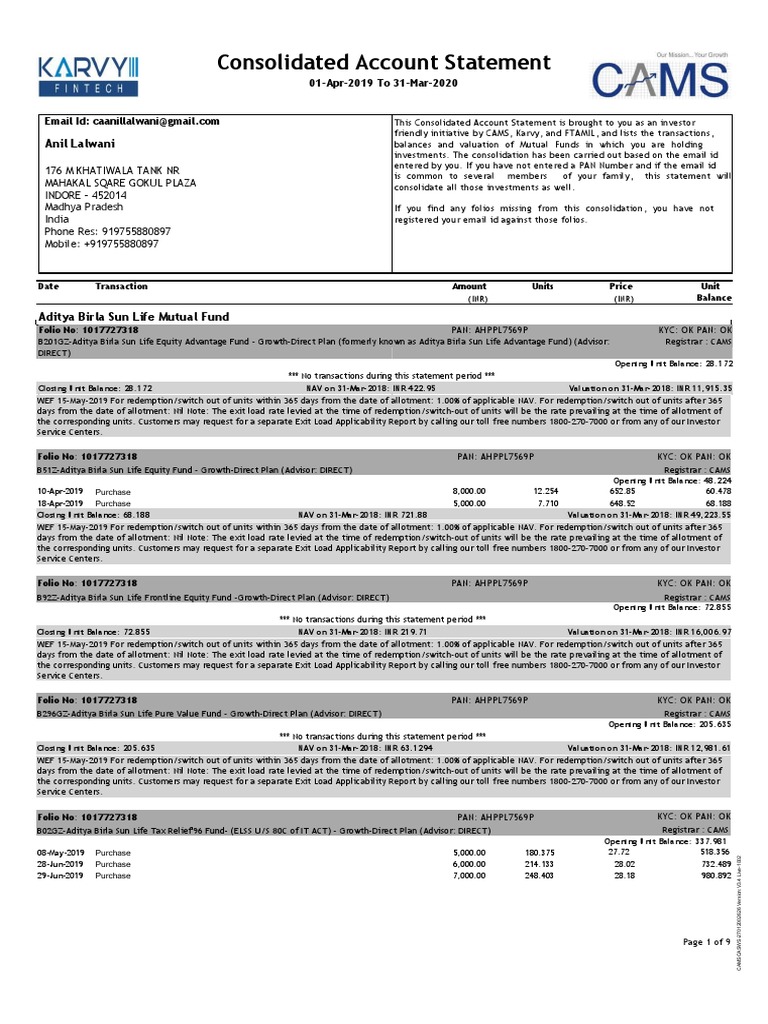 MF STATEMENT UNLOCK | PDF | Mutual Funds | Valuation (Finance)