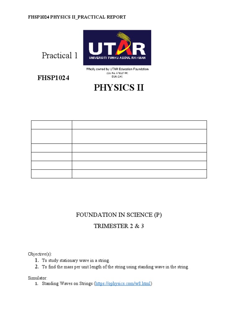 Physics Ii: Practical 1 | PDF | Teaching Methods & Materials | Science ...
