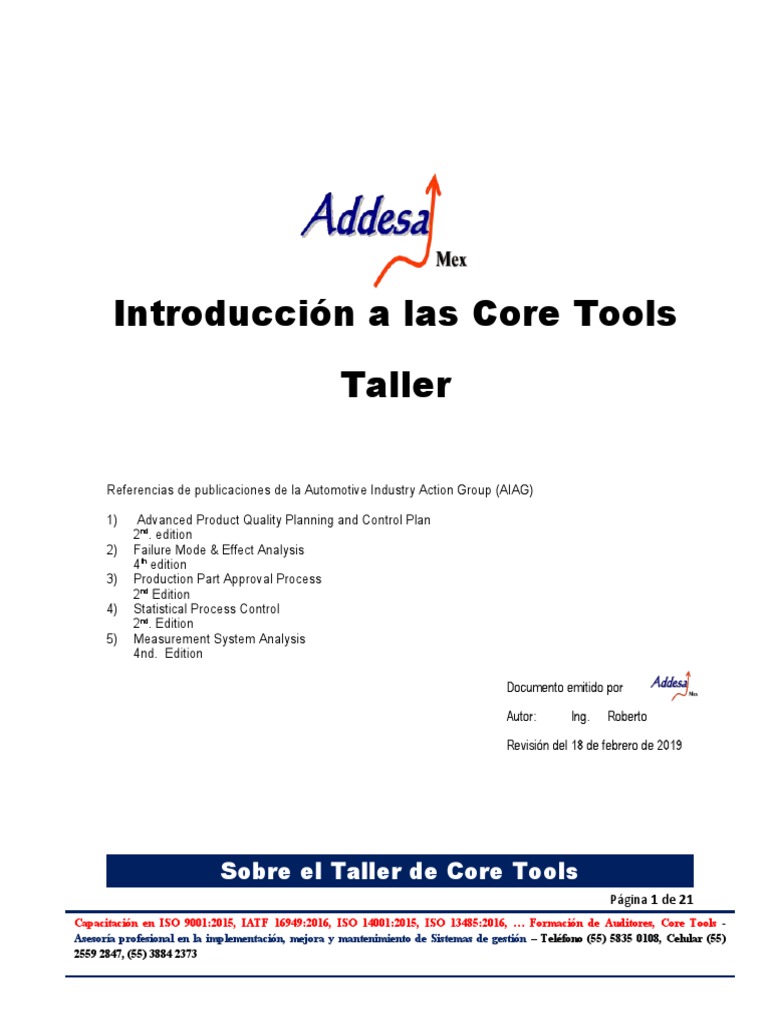 Taller de Core Tools para Automotriz | PDF | Calidad (comercial ...