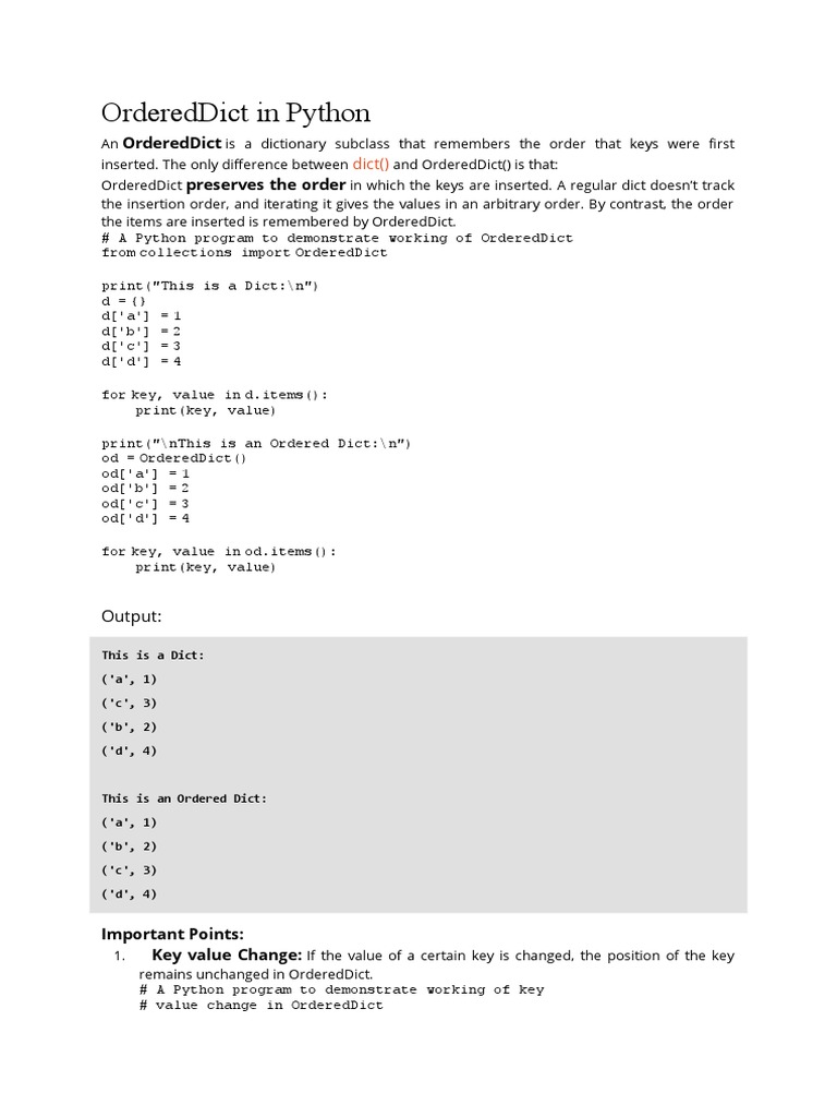 Ordereddict in Python: Ordereddict Preserves The Order | PDF | Computer ...