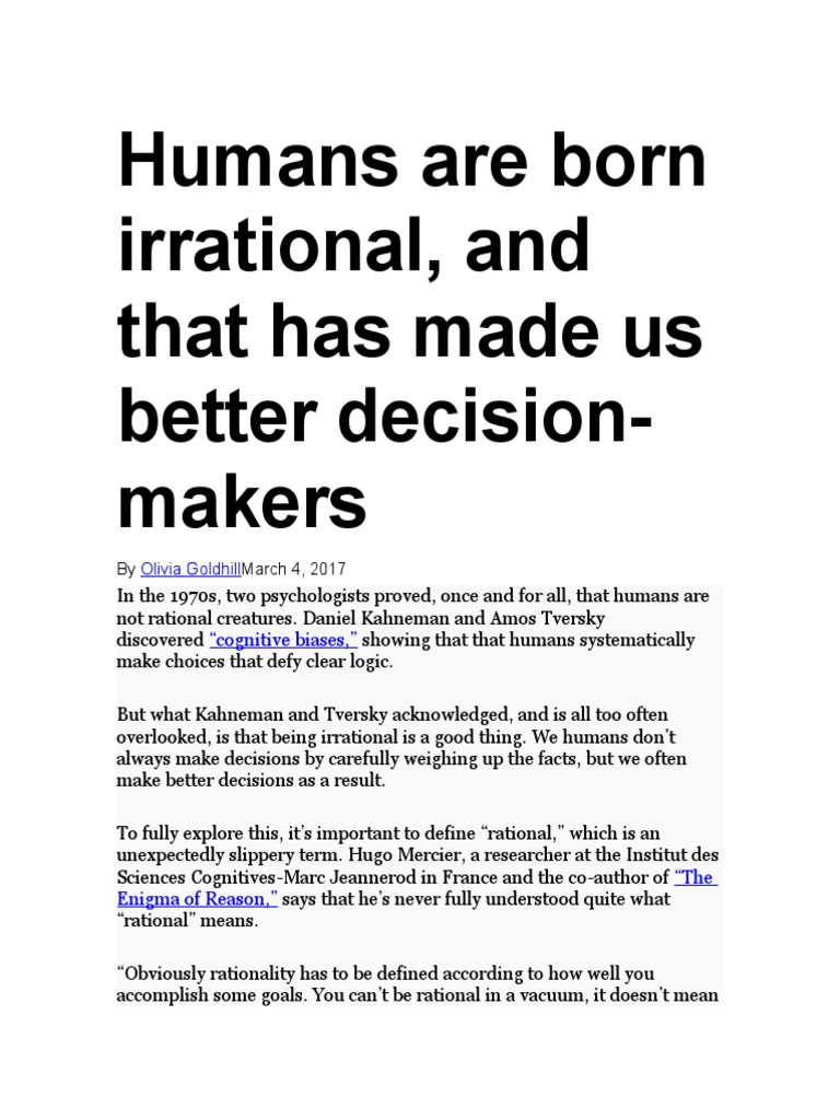 Humans Are Born Irrational | PDF | Rationality | Heuristics In Judgment ...