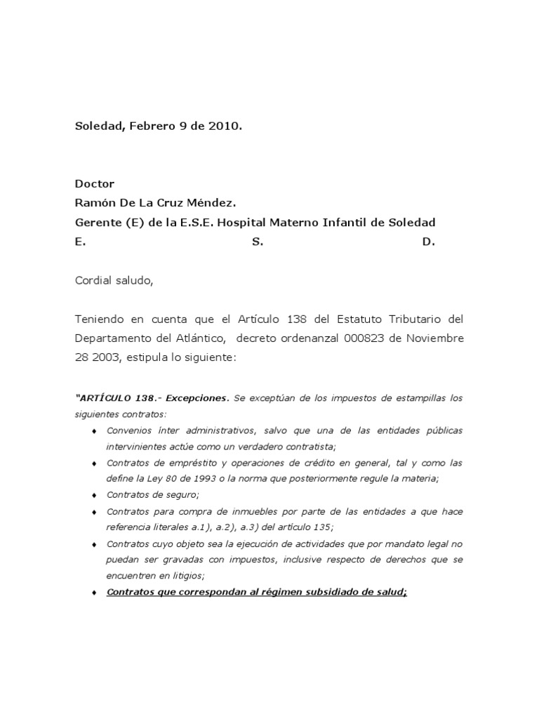 CARTA EXONERACION DE ESTAMPILLA  Estado (política 