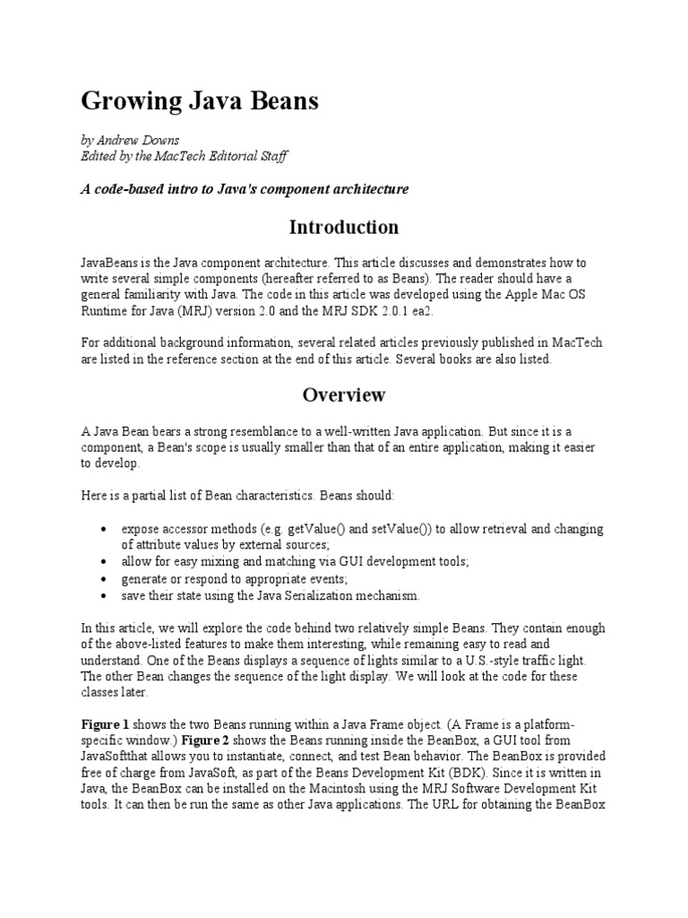 Growing Java Beans A CodeBased Intro To Java's Component Architecture