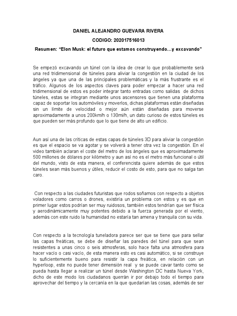 Túneles 3D y Futuro Eléctrico de Musk | PDF | Elon Musk | Coche