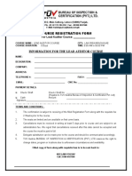 Course Registration Form: Information For The Lead Auditor Course