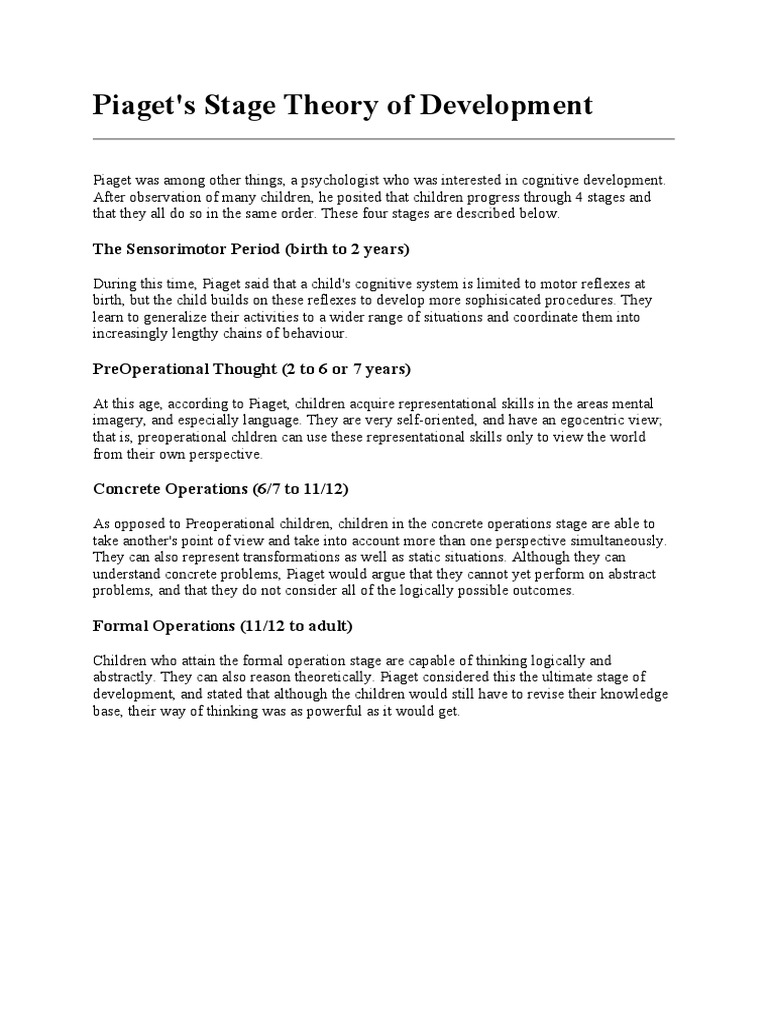 Piaget's Stage Theory of Development | PDF