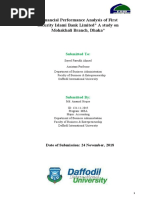 "Financial Performance Analysis of First Security Islami Bank Limited" A Study On Mohakhali Branch, Dhaka"