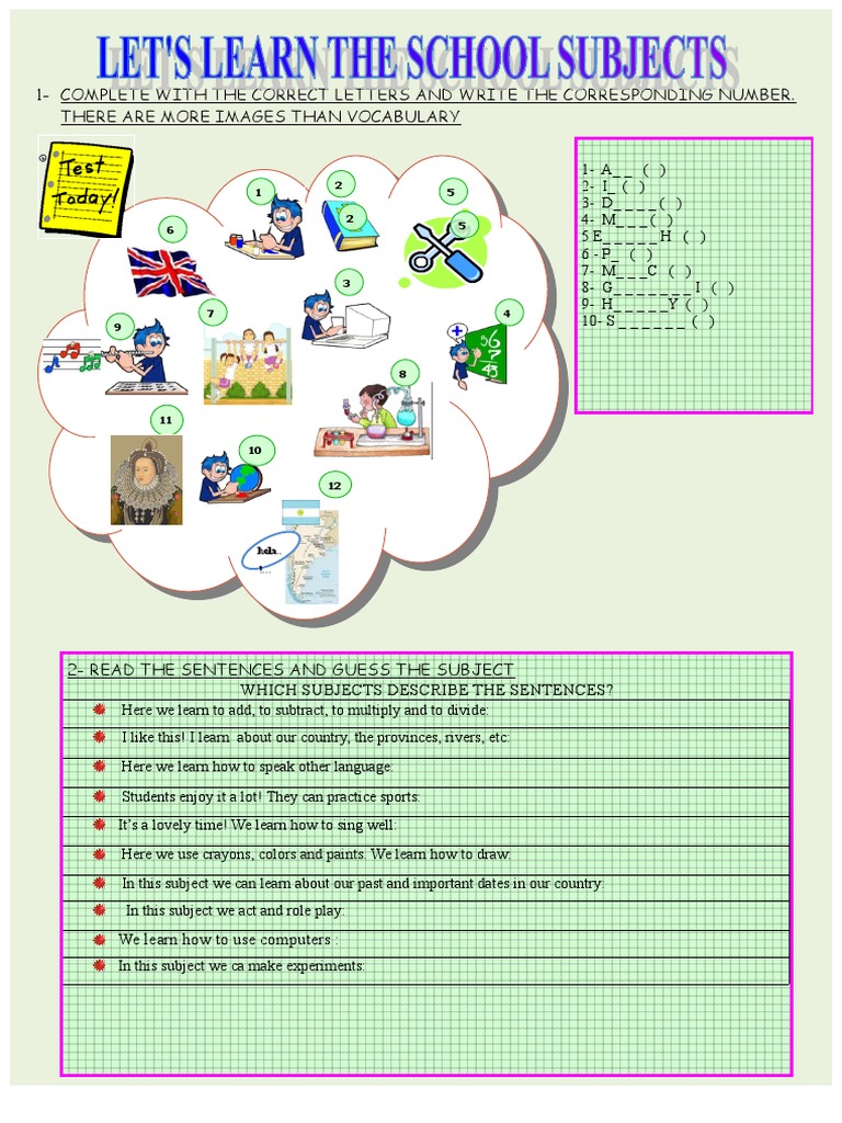 Vocabulary and Subject Matching Worksheet | PDF | Linguistics | Cognition