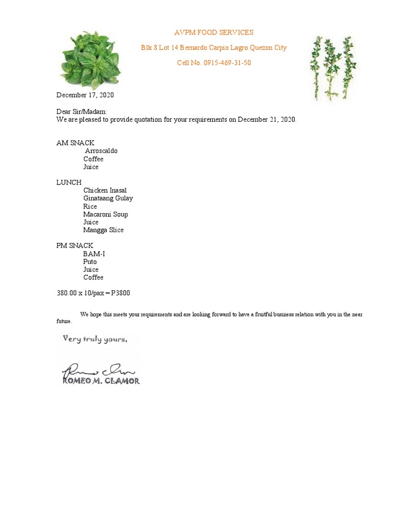 AVPM Quotation FORM December 15, 2020 | PDF