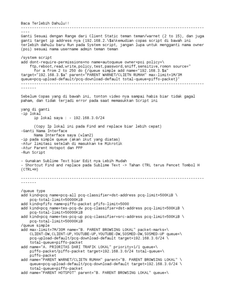 Script Antilag untuk Mikrotik | PDF