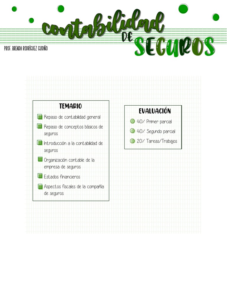 Contabilidad de Seguros: Temario y Evaluación | PDF | Póliza de seguros ...