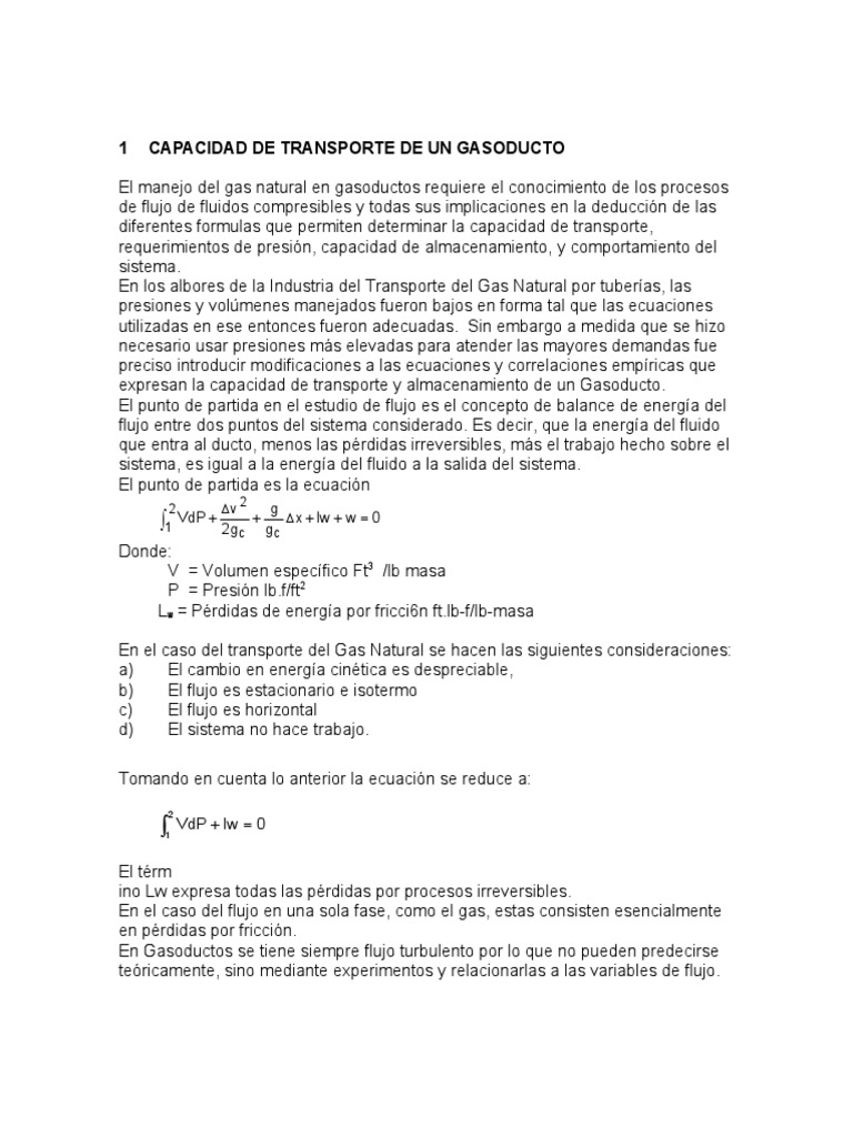 Capacidad de Transporte en Gasoductos | PDF | Gases | Transporte por ...