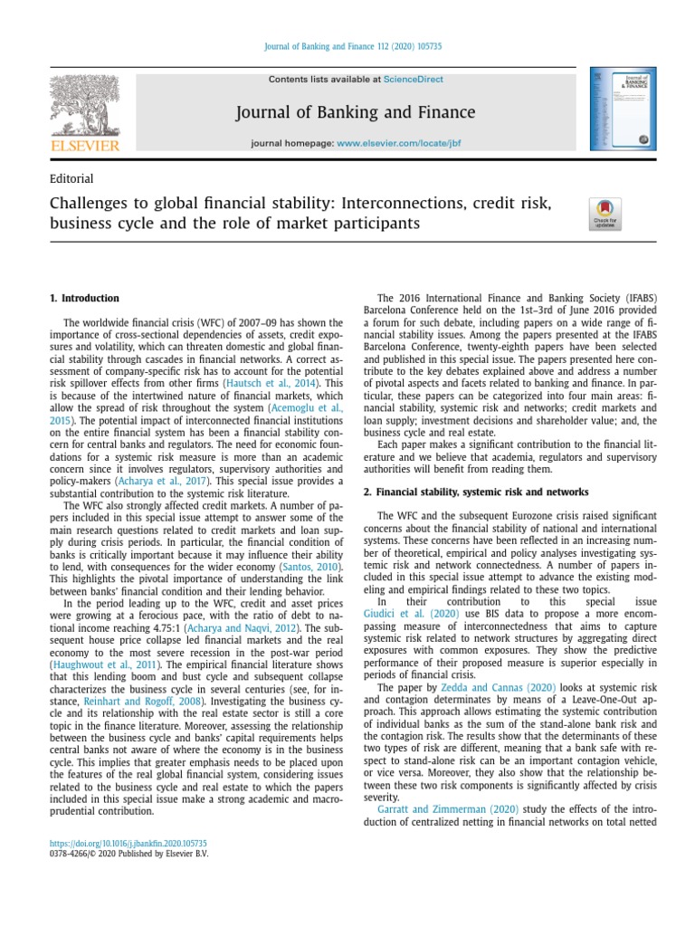 Journal of Banking and Finance: Editorial | PDF | Systemic Risk ...