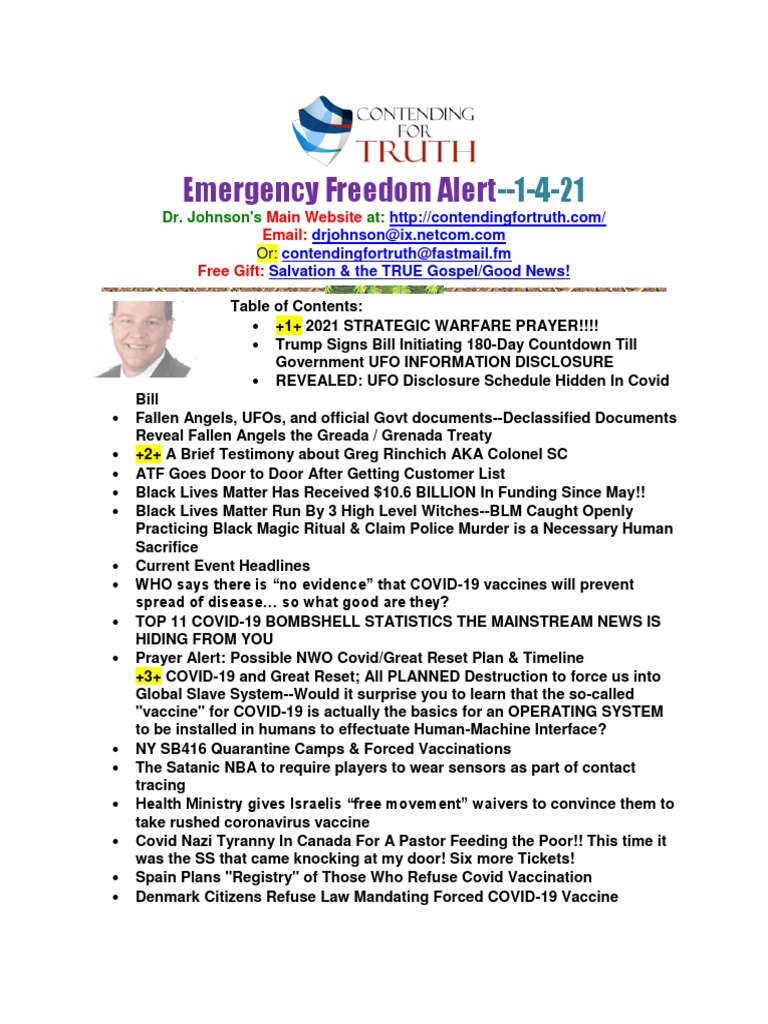 Emergency Freedom Alert: Dr. Johnson's at | PDF | Influenza | Witchcraft