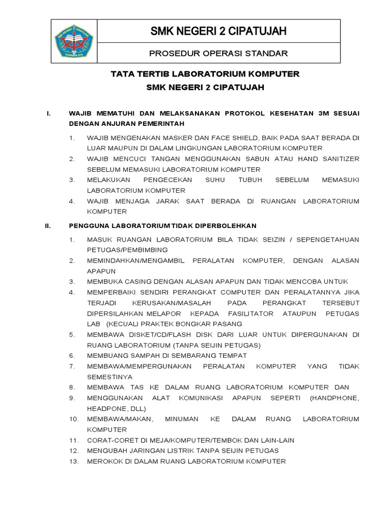 SOP Lab Komputer SMKN 2 Cipatujah PDF