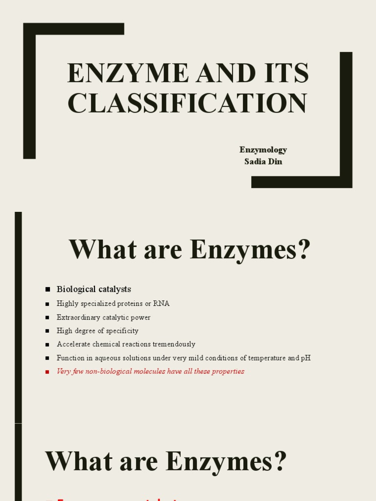 Classification and Functions of Enzymes An Overview of Enzyme