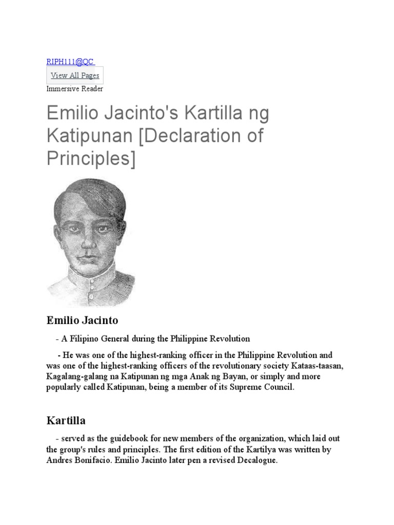 Emilio Jacinto's Kartilla NG Katipunan