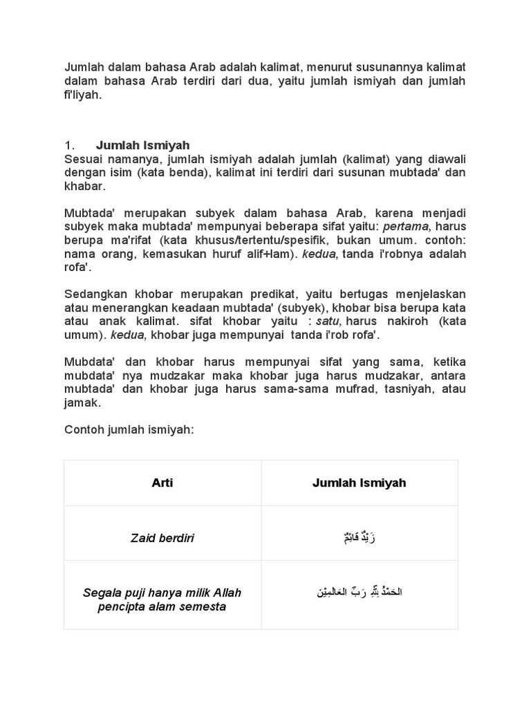Jenis Kalimat dalam Bahasa Arab | PDF