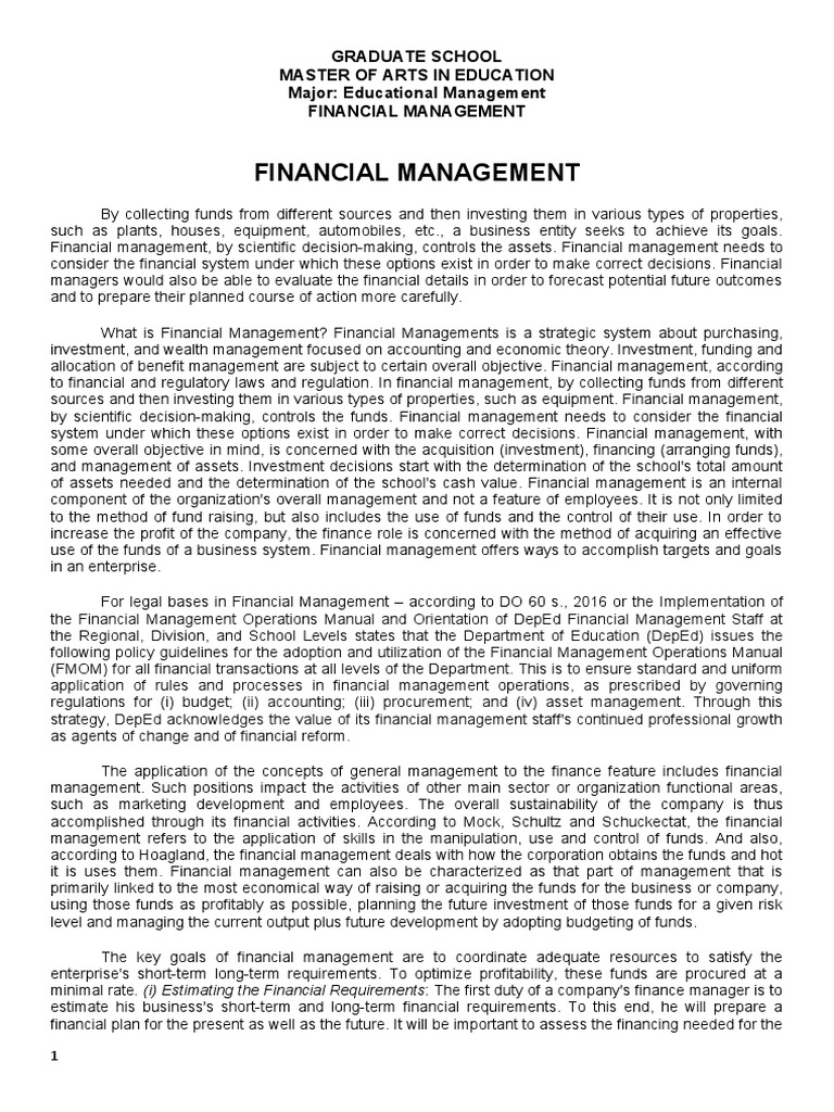 Educational Finance Management Overview | PDF | Financial Capital ...