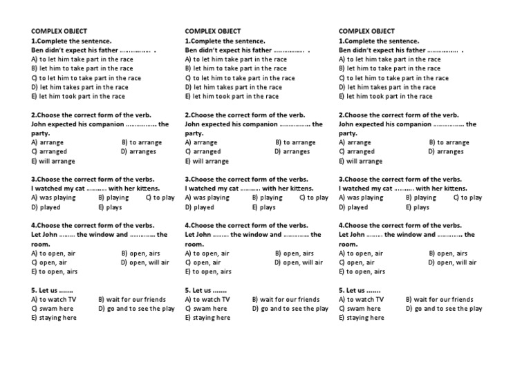 Complex Object Grammar Exercises | PDF | Syntax | Grammar