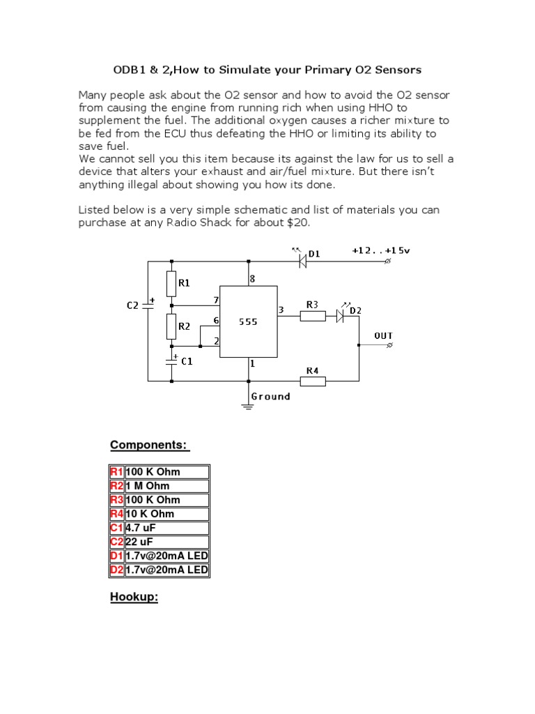 O2 Sensor Simulator Schematics