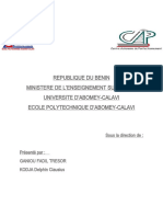 Republique Du Benin Ministere de L'Enseignement Superieur Universite D'Abomey-Calavi Ecole Polytechnique D'Abomey-Calavi