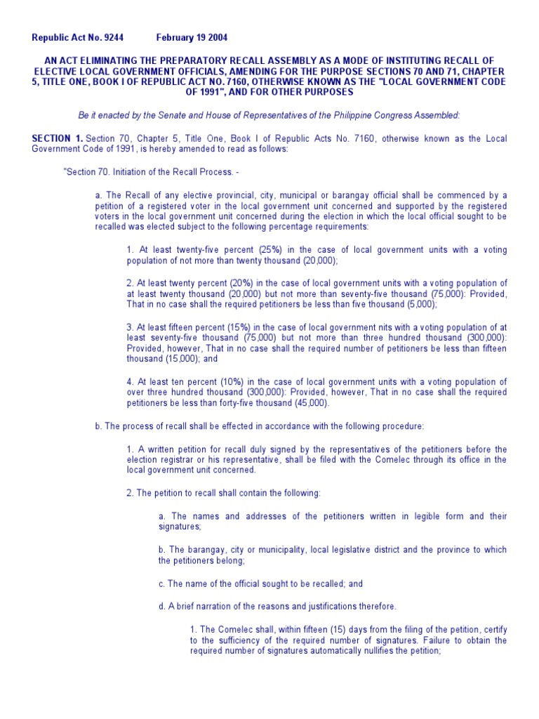 Amendments to Local Government Recall Process | PDF | Initiative ...
