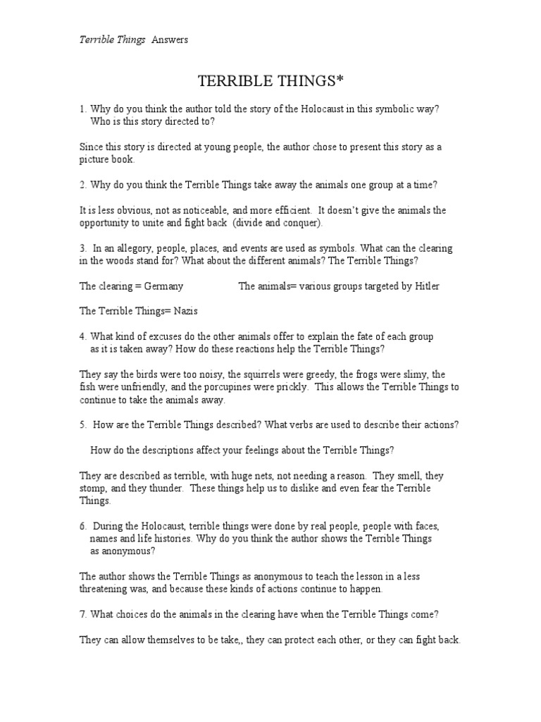 Terrible Things Answers PDF